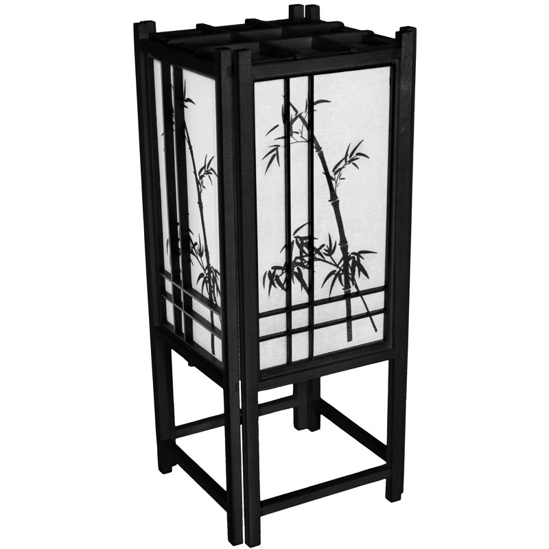 Keir Solid Wood Table Lamp, Black with Bamboo Shade
