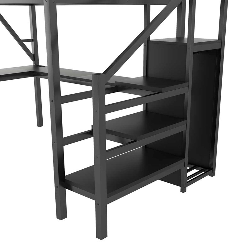 Full Size Loft Bed With L Shaped Desk, LED Light And USB For Kids Teens Adults