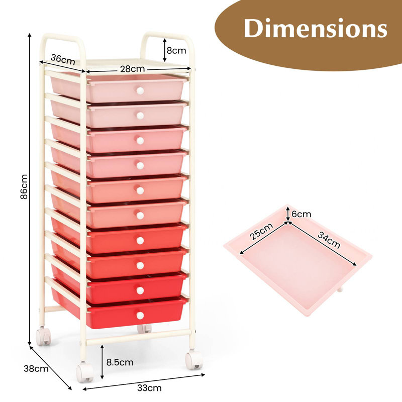 Daveney 10 Drawer Storage Drawer, Red