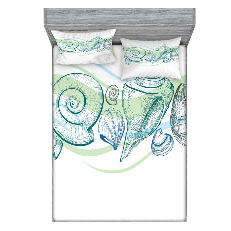 Seashells Microfiber Sheet Set, Full Sheet Set with Fitted Sheet