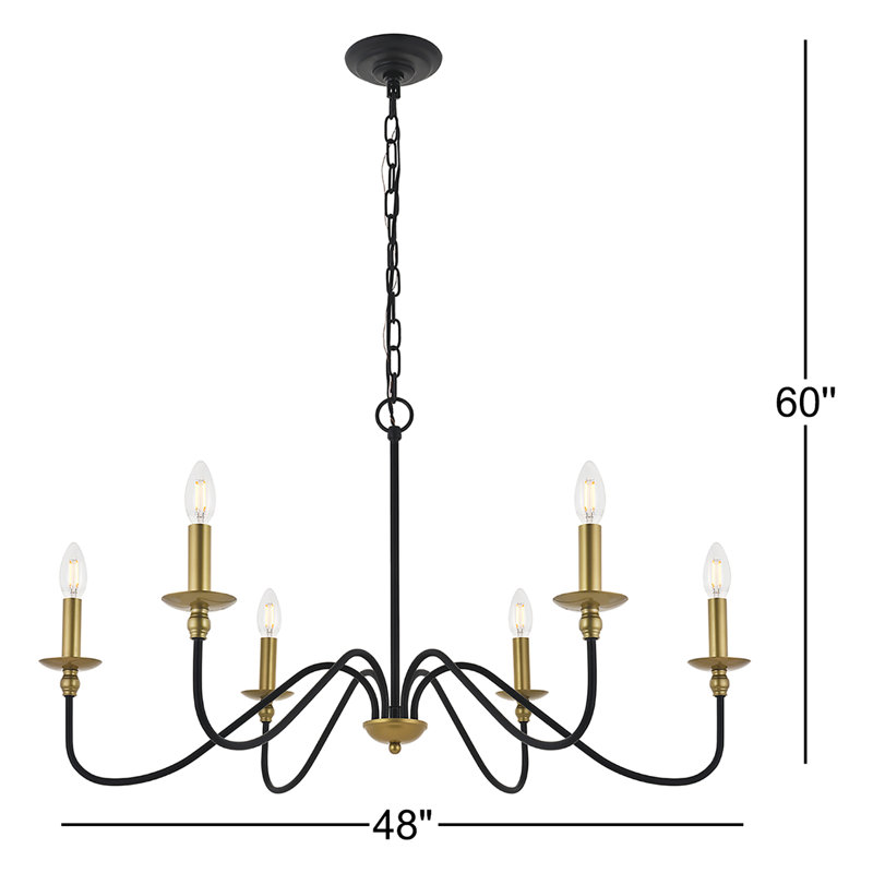Ableton Iron 6-Light Chandelier, Noir/laiton, H 25 po x l 48 po x P 48 po
