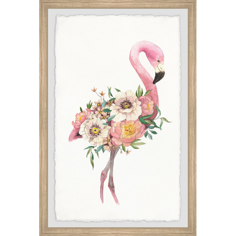 Floral Flamingo - Drawing, 61cm H x 41cm W, Brown