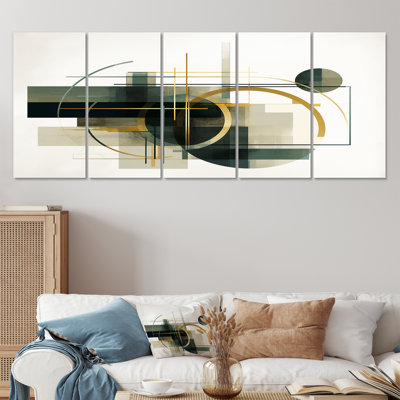 Emerald Gold Retro Geometrics - Minimalisme, art mural pour le salon, 5 pièces