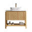 Meuble-lavabo moderne de 36 po avec lavabo en céramique et surface en pierre frittée, portes d'armoire en bois massif, système d'amortissement à tablette ouverte et à fermeture en douceur
