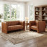 Broderic 2-Piece Retro Modern Full Grain Leather Tufted Sofa Chair Living Room Set