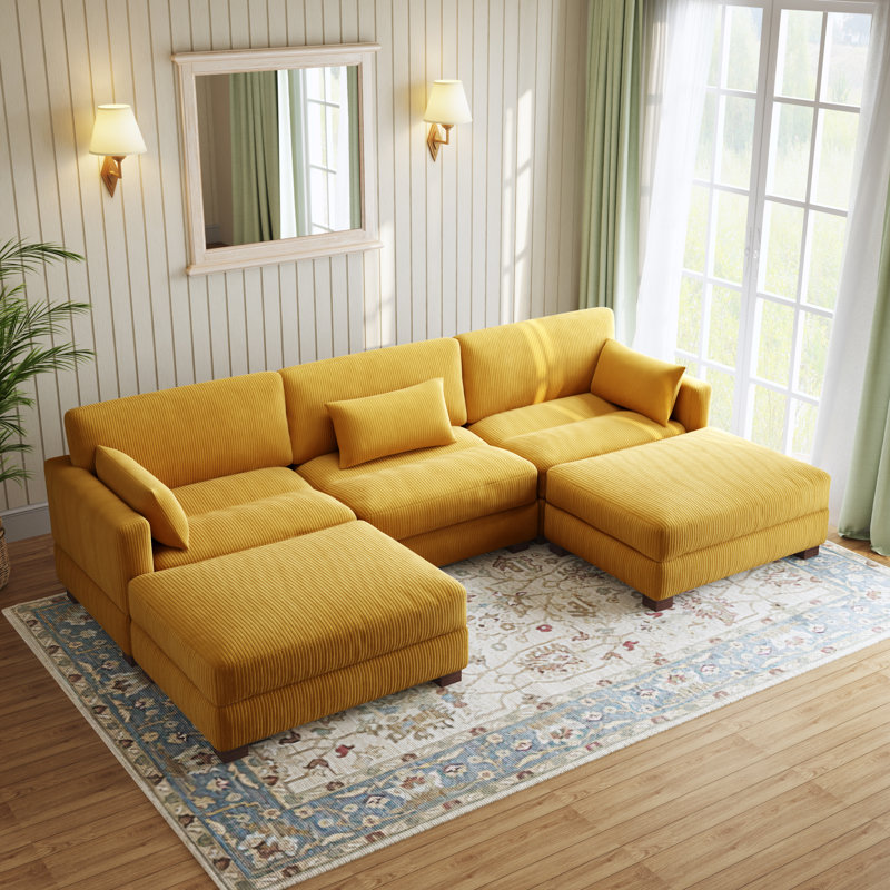 Canapé modulaire en velours côtelé Maelina , H 30,7 po x l 123,6 po x P 68,1 po, Velours côtelé orange