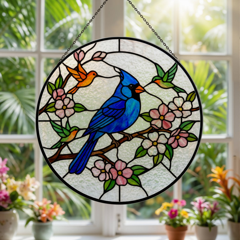 Vitrail d'oiseau bleu 7,8 "H, H 7,8 po x l 7,8 po