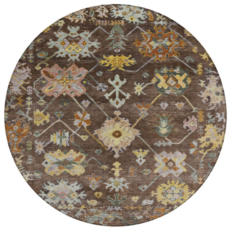 Machine Washable Indoor/Outdoor Leavittsburg ACN2234 Global Rug, Round 8'