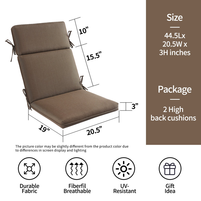 Outdoor/Indoor Adirondack Chair Cushions, High Back Patio Furniture Replacement Cushion, Brown