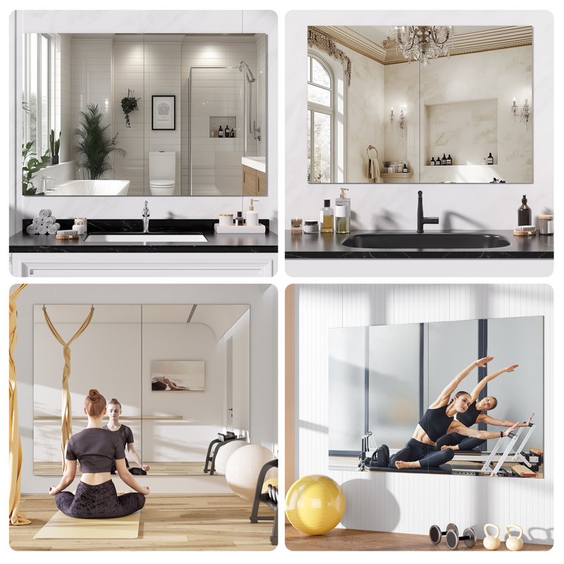 Frameless Rectangle Full Length Metal Wall Mirror Set Home Gym Mirror with Tempered Glass (Set of 3), 39.4" x 29.9"