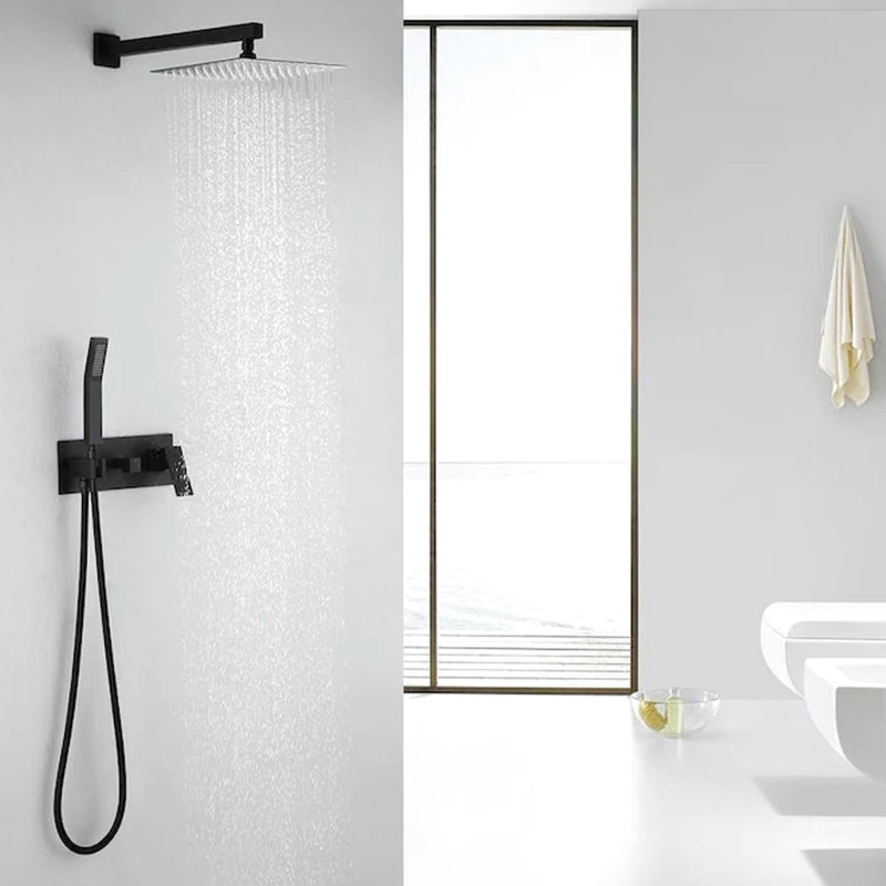 Ensemble de douche complet en noir mat - laiton, avec douchette et pomme de pluie pour installation dans la salle de bain, tuyau flexible de 10 pouces