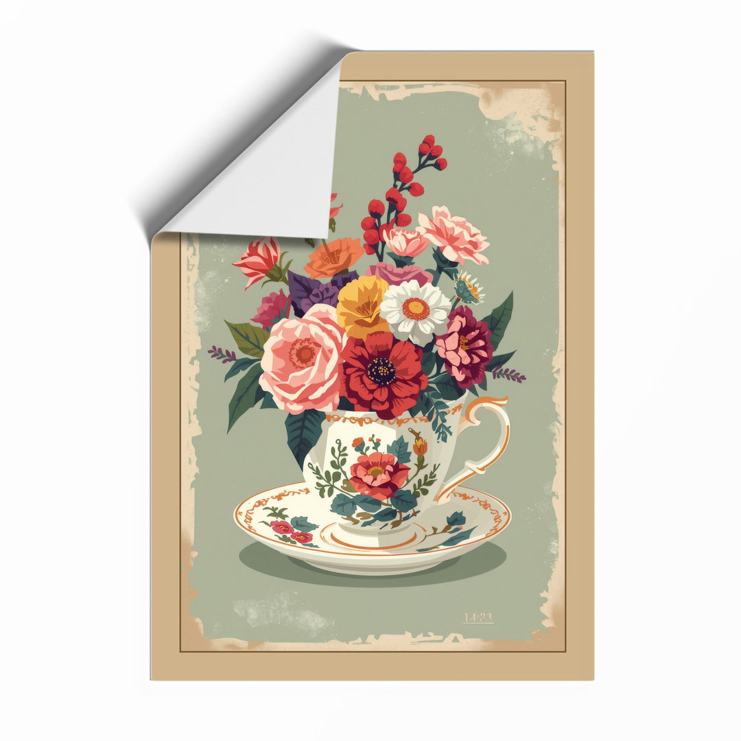 Flowers in Teacup Botanical Framed Art Print
