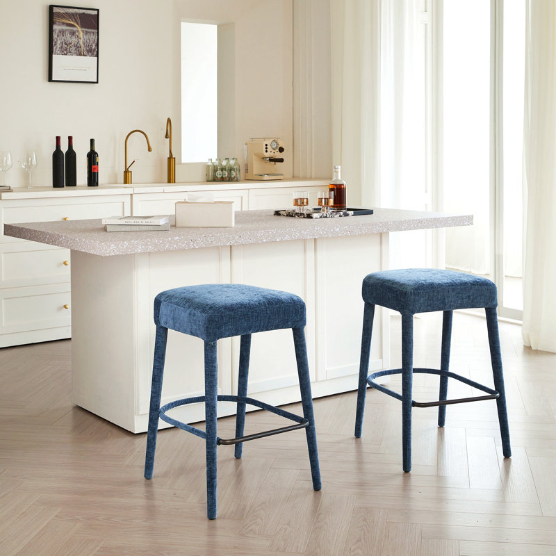 Tabouret de bar en tissu sans dossier, Bleu pâle, Light Blue