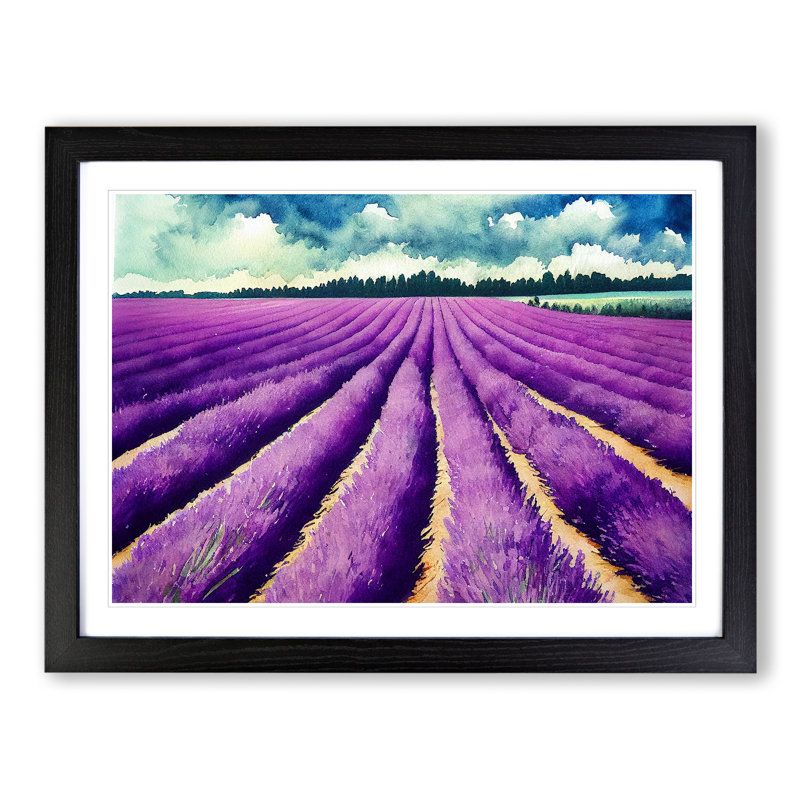Lavender Field Watercolour Vol.5 - Single Picture Frame Print, Black Framed, 34cm H x 46cm W x 2cm D