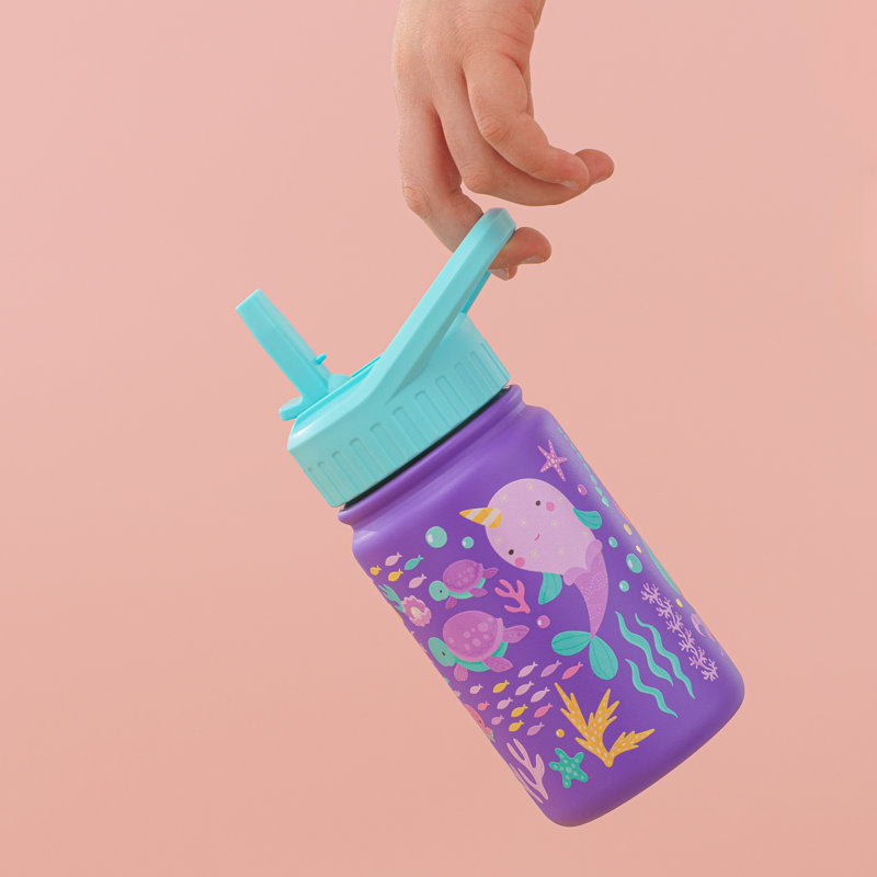 Bouteille d'eau isotherme en acier inoxydable pour enfant JoyJolt 12 oz avec paille et couvercle, mer