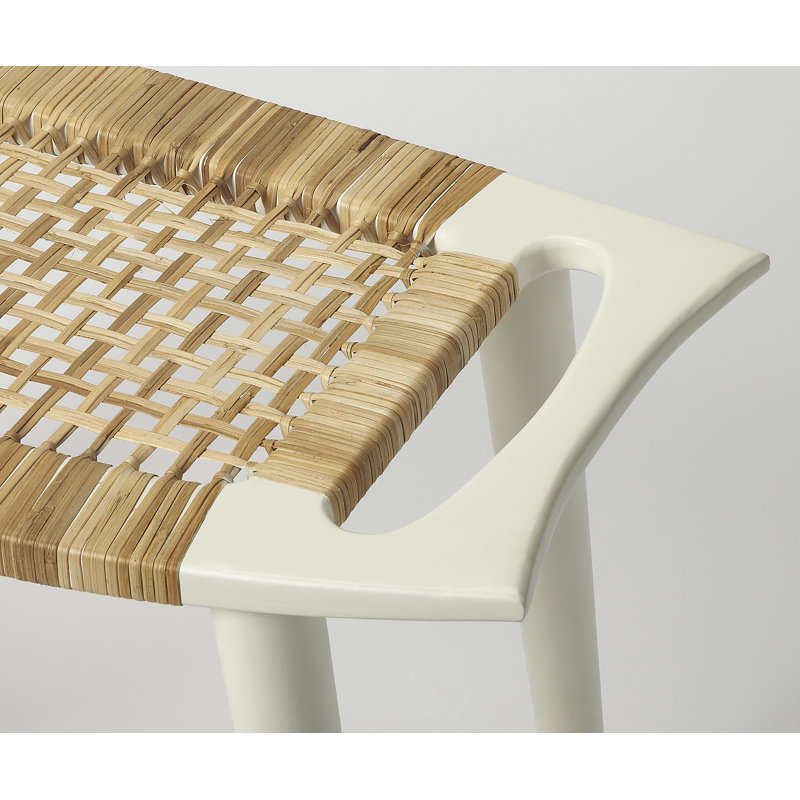 Tristan Natural Wood & Rattan Stool, White