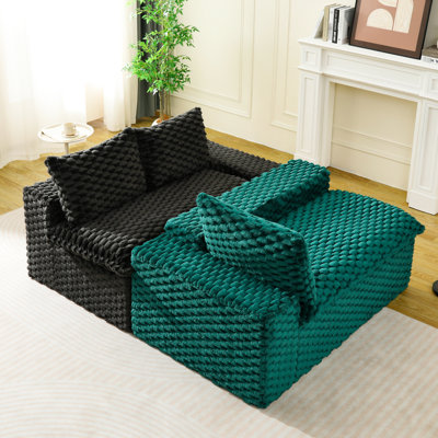 Luxury Turtle Velvet Multifunctional For Cozy Home Decor, Facing - Each Other Setup, Sponge, 4 Seats Stylish Color Block In Velvet, Suitable Small Spaces, Arrangeable Different Ways, Comfortable
