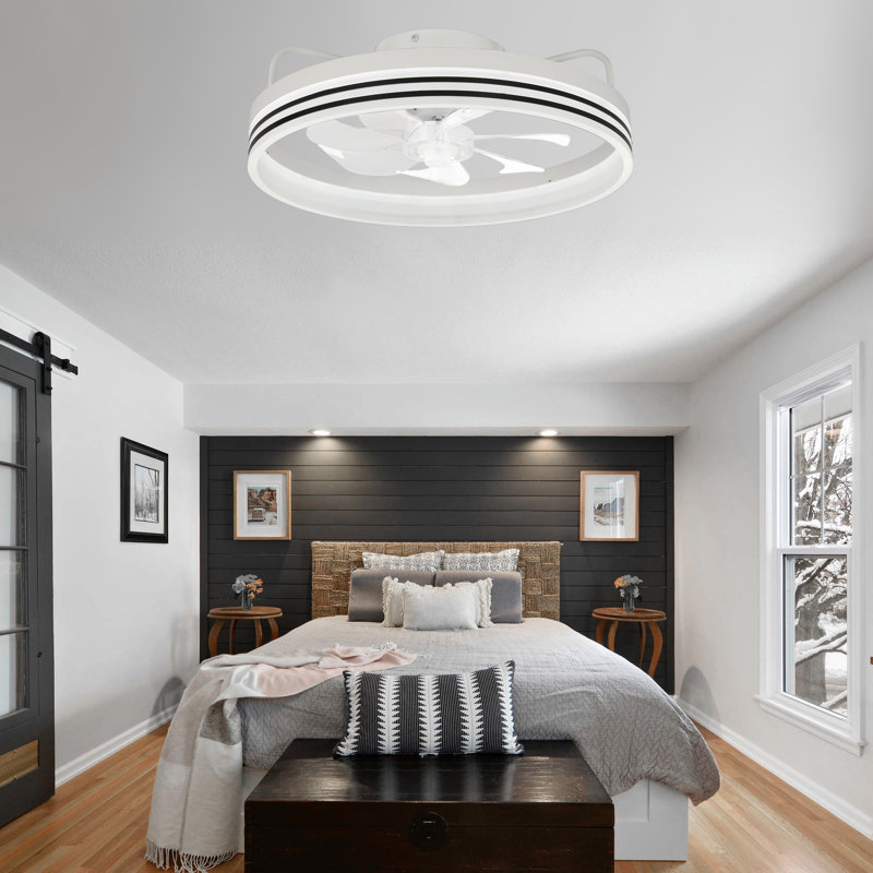 20" Modern Flush Mount Ceiling Fan with LED Light and Remote 6-speed Reverisble DC Motor Low Profile Fan for Bedroom, White