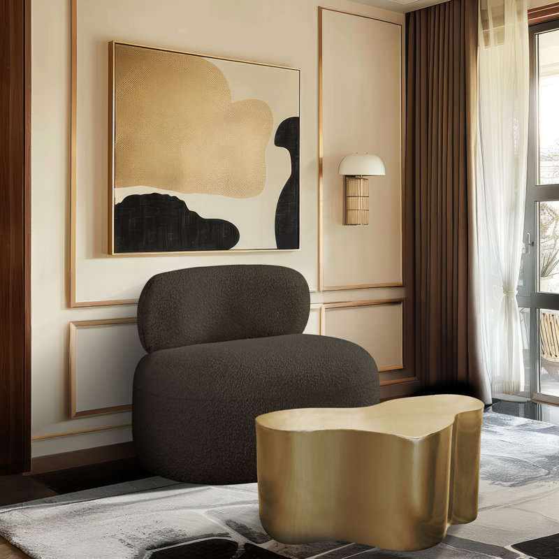 Ishi Upholstered Accent Chair, Brown Boucle Fabric