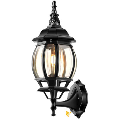 Matte Black Dusk to Dawn Outdoor Wall Lantern with E26 Socket and Beveled Glass