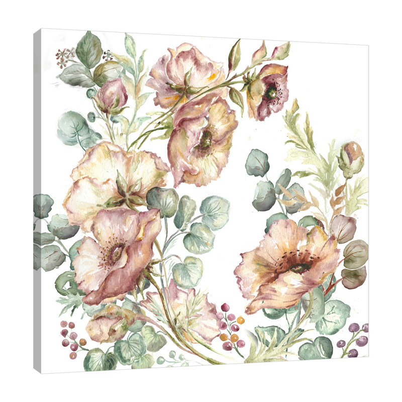 Blush Pink Poppies On White - Wrapped Canvas Painting, 30 cm H x 30 cm W