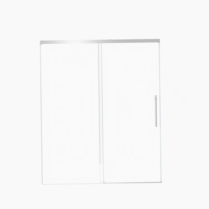 48" Width X 72"Height Single Sliding Shower Door,5Mm Fixed Glass And 6Mm Sliding Glass Frameless , Clear Tempered Glass, Stainless Steel Handle,Chrome