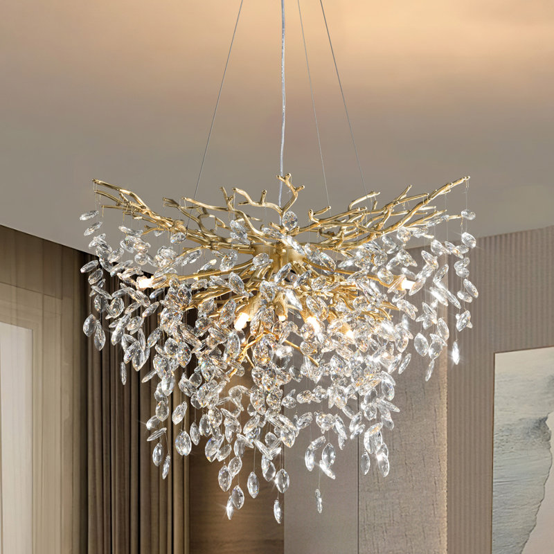 Paree Dimmable Crystal Chandelier, Gold, 27.56" H x 31.5" W x 31.5" D