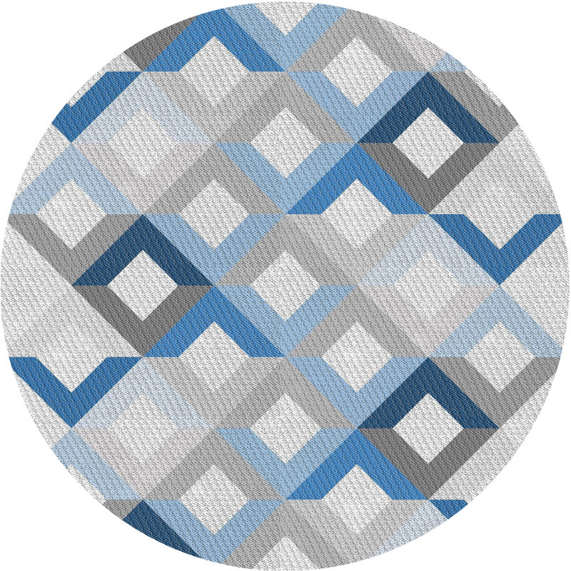 Tapis bleu/gris à motifs, Rond 6 pi