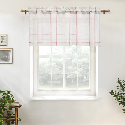 Windowpane Plaid Linen Textured Small Window Valance for Kitchen Bedroom Light Filtering Valance