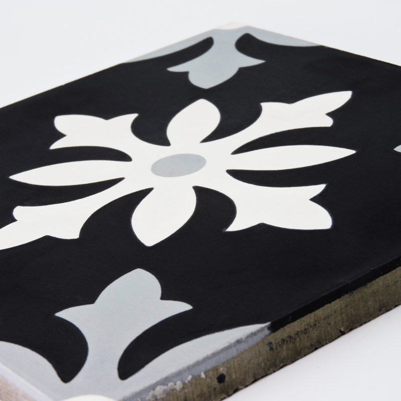Carreau de sol et de ciment à motif ciment 8 po x 8 po Azrou, Noir / gris