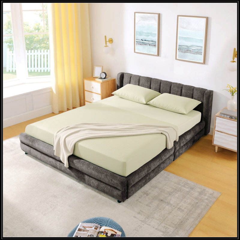 Structure de lit en chenille pour grand lit avec tête de lit, tiroir de rangement et fabrication solide pour plus de confort et de style