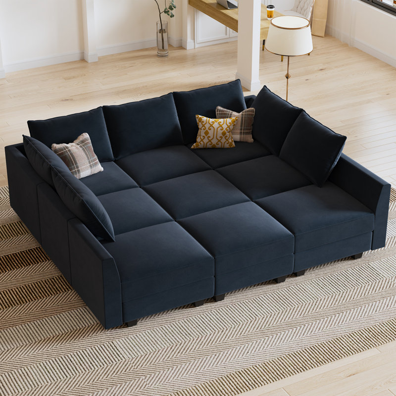 Kandle Velvet Upholstered Modular Sectional, Blue