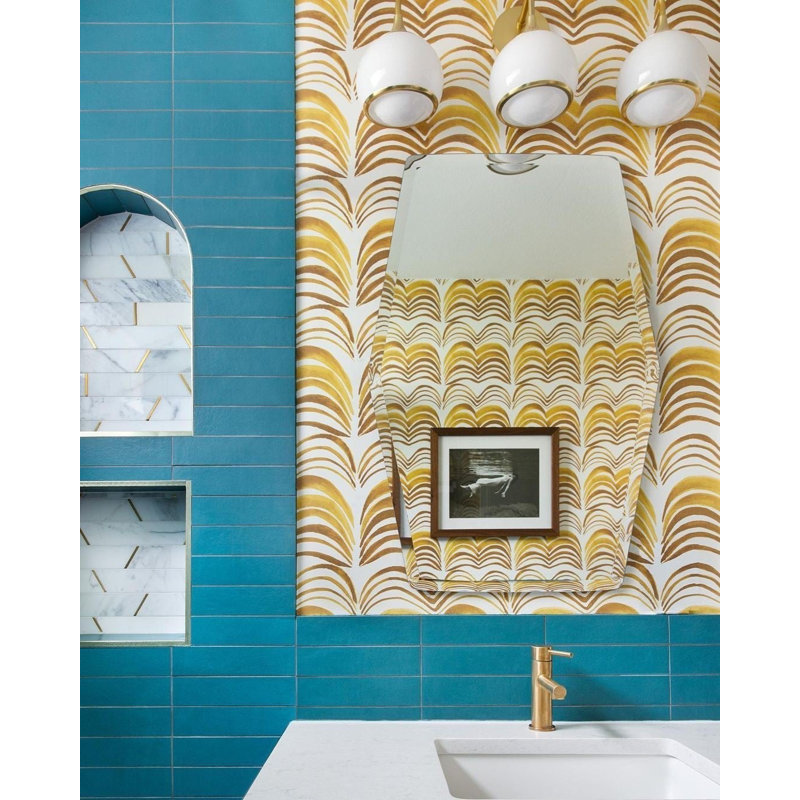 Matrix 10x25 Trapezoid Calacatta Marble and Brass Mosaic Tile