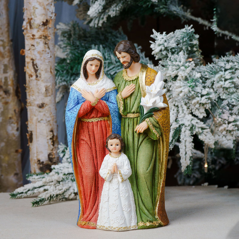 Statue de la Sainte-Famille, statue de Marie Joseph, cadeau de la Nativité, Catholique, 8.25, Green