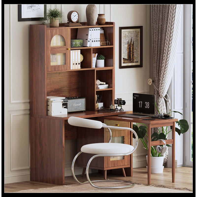 Bureau d'ordinateur avec bureau rotatif à 90 degrés, bureau de 43 po x 70 po avec tiroir de rangement et armoires, bureau de jeu avec tablettes, bureau d'écriture pour bureau, bureau de travail pour la maison