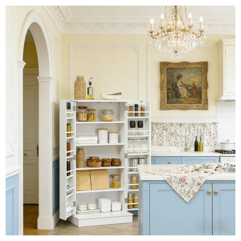 Buffet de cuisine blanc avec tablettes de rangement