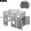 Lit mezzanine en bois avec garde-robe de rangement intégré et 2 fenêtres-388417700