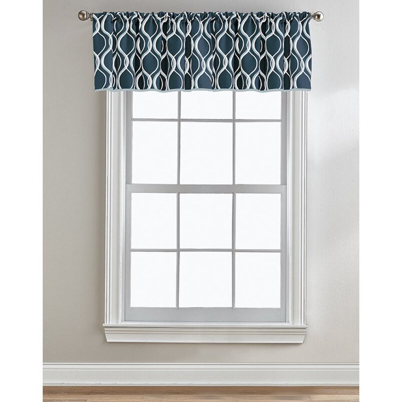 Kristy Geometric Tailored 50'' W Window Valance, Navy
