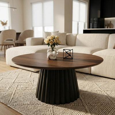 40" Round Solid Wood Coffee Table with Pedestal Modern Cocktail Table Center Table for Living Room