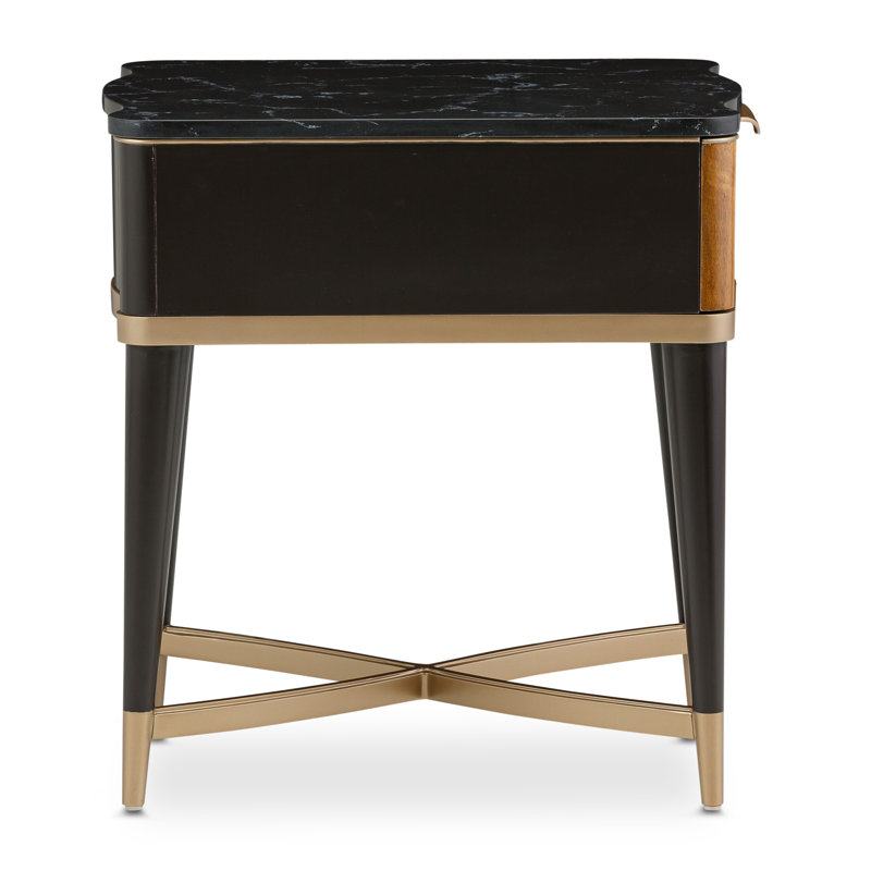 Malibu Crest Marble End Table, Black Top/Crotch Mahogany Base