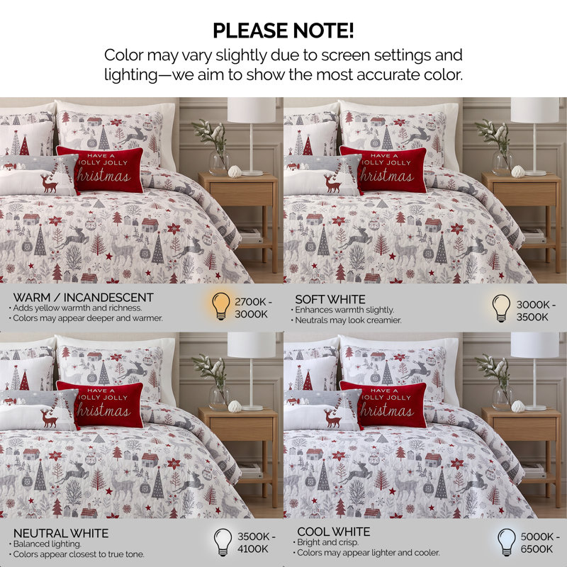 Southshore Fine Linens Holly Jolly Lane Quilt Bedding Set, 100 GSM Double-Brushed Microfiber, 6-Piece with Decorative Pillows, King / California King
