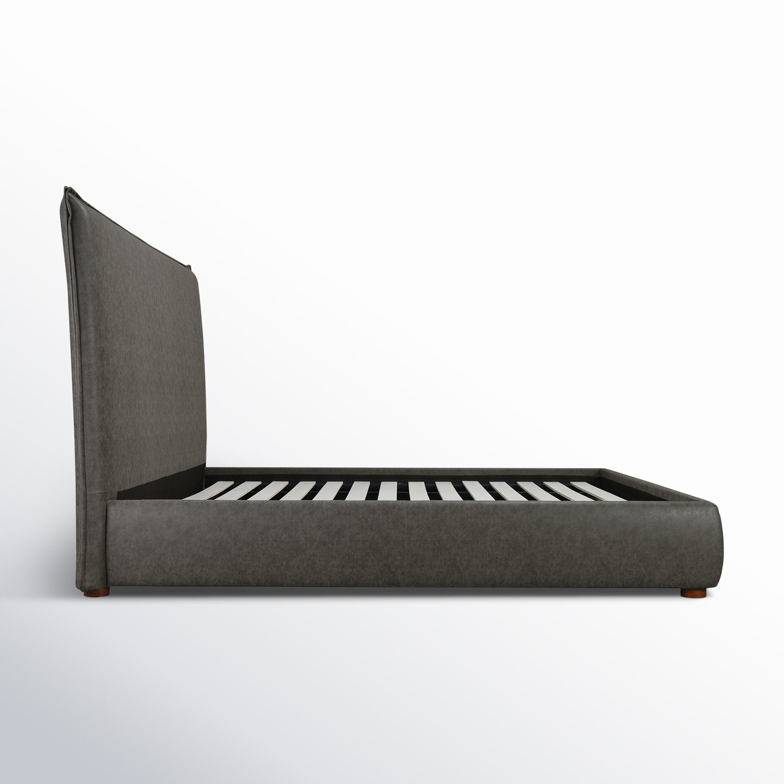 Timothy Upholstered Low Profile Platform Bed, Queen, Dark Grey Faux Leather, 54