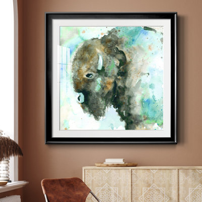 Buffalo On Blue - Matted and Framed Under Acrylic Glass, Large Living Room Wall Art