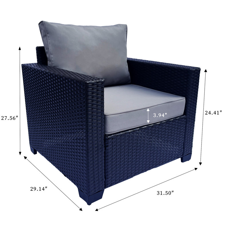Ensemble de canapé d'extérieur en rotin PE 7 pièces et table basse, Gris
