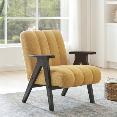 Chaise longue jaune avec structure d'appoint en bois massif