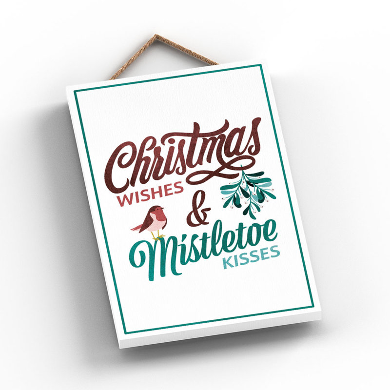 Wishes Kisses Wooden Hanging Plaque, 18.5cm H x 12cm W x 0.9cm D