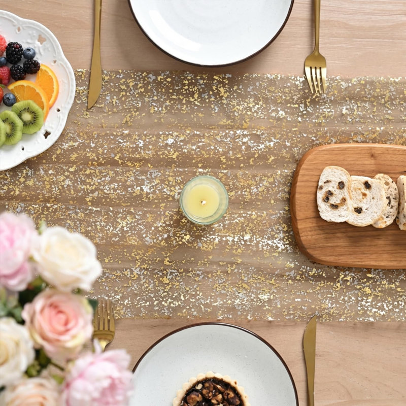 Chemin de table 6 pièces couleur café doré, 3 m (120 pouces), paillettes métallisées, transparent, idéal pour décorer une table lors d'un repas, un mariage, un anniversaire ou toute autre occasion spéciale à la maison.