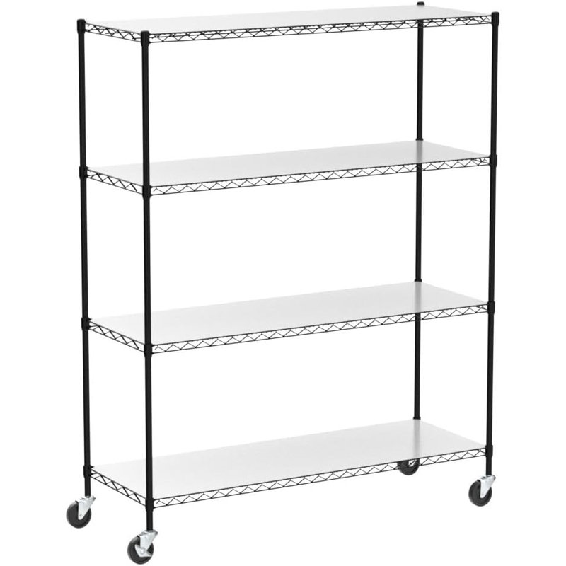 Étagère grillagée réglable à 4 niveaux CAPHAUS NSF avec roues, pieds de nivellement et doublure, 60 x 24 x 76, noir, Noir mat