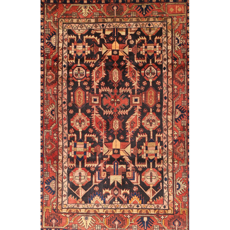 Tapis à motif oriental rouge / brun, Rectangle 5 pi x 7 pi