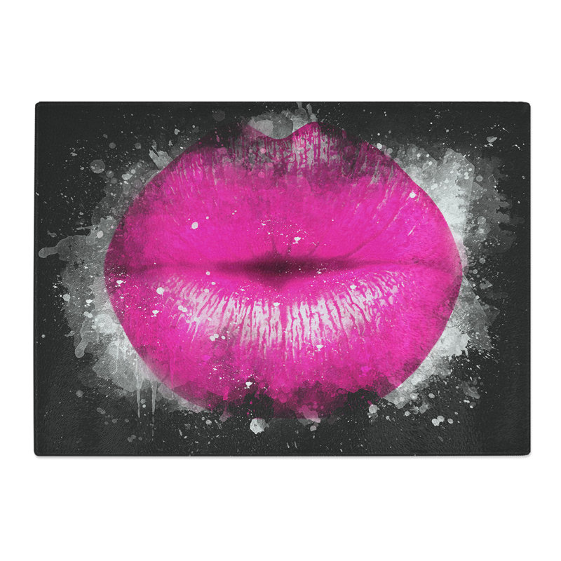 Tempered Glass Hot Pink Lips Chopping Board, 20 cm x 28.5 cm